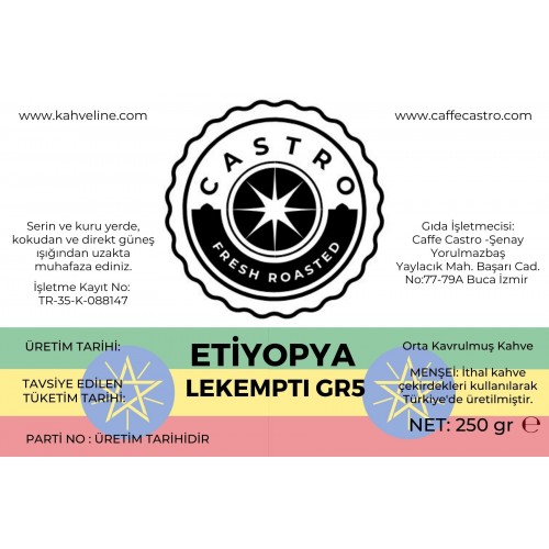 Castro Etiyopya Natural Lekempti GR5 Kahve  250 Gr.